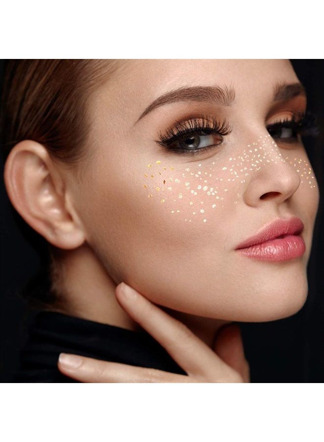 LINGPAR 3Sheets Face Tattoo Sticker Metallic Shiny Temporary Water Transfer Tattoo for Professional Make Up Dancer Costume Parties, Shows Gold Glitter (3 Sheets-001) - Image 1