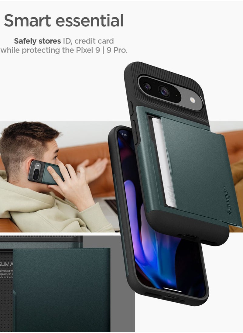 Spigen Slim Armor CS Google Pixel 9 Case / Pixel 9 PRO Case Cover Wallet with Card Slot - Abyss Green  - Image 3