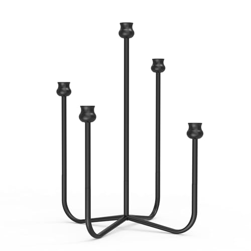 SSNEWOG 16-inch Iron Candlestick Holders, Black 5-Arm Taper Candle Holder, Vintage Modern Decorative Candle Stick Holders for Weddings, Parties, Thanksgiving & Halloween - Image 1