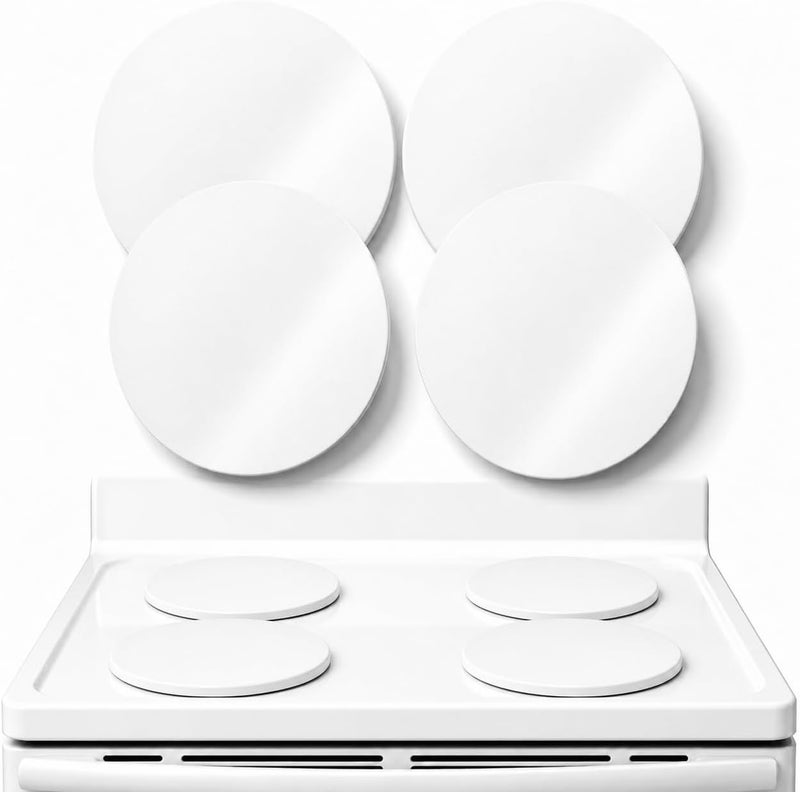 Linda's Essentials أغطية لمواقد الغاز الكهربائية (عبوة تحتوي على 4 قطع): تشمل 2 أغطية كبيرة بحجم 10 بوصات و2 أغطية صغيرة بحجم 8 بوصات، باللون الأبيض. - Image 1