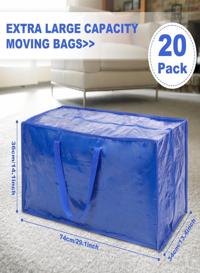 yeload Blue Moving Bags - 20 Pack Extra Large Heavy Duty Storage Bags With Zipper & Reinforce Handles | 29x14x13 Inch Moving Tote Bags Bulk For Clothing, Shoes, Travel - Image 2