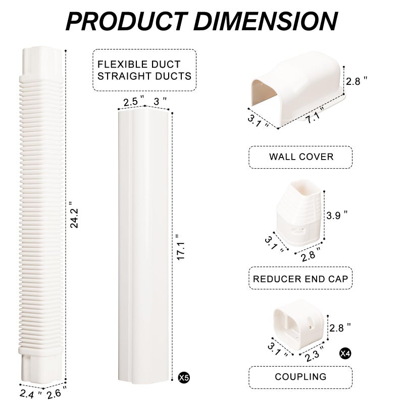 BEWAVE 3" 10 Ft Mini Split Line Set Cover Kit, Decorative PVC Tubing Cover Kit for Mini Split Air Conditioners and Heat Pumps - Image 2