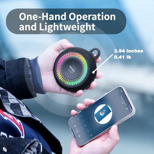 SOWO Shower Speaker Bluetooth Waterproof | Small Portable Wireless Bluetooth Speaker with Clip | Powerful Bass and Louder Volume | Colorful Lights and Lightweight | for Bathroom,Travel,Beach | Black - Image 4