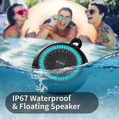 SOWO Shower Speaker Bluetooth Waterproof | Small Portable Wireless Bluetooth Speaker with Clip | Powerful Bass and Louder Volume | Colorful Lights and Lightweight | for Bathroom,Travel,Beach | Black - Image 5