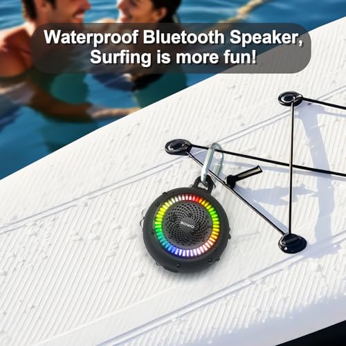 SOWO Shower Speaker Bluetooth Waterproof | Small Portable Wireless Bluetooth Speaker with Clip | Powerful Bass and Louder Volume | Colorful Lights and Lightweight | for Bathroom,Travel,Beach | Black - Image 3