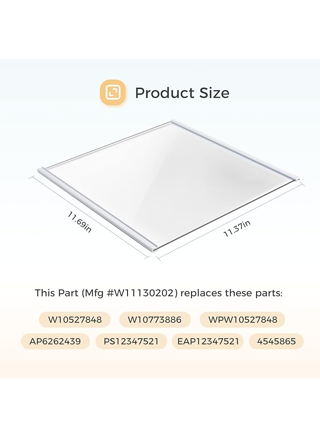 erorex W11130202 Freezer Glass Shelf Replacement Compatible With Whirlpool Refrigerator W10527848 W10773886 Wpw10527848 Fridge Tempered Glass Shelf Shelf Size 11.69 Inch - Image 2