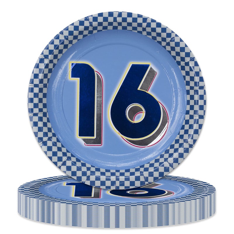Havercamp Boys 16th Birthday 7 Plates 24 pcs 24 dessert plates with metallic foil print 16 and neon borders