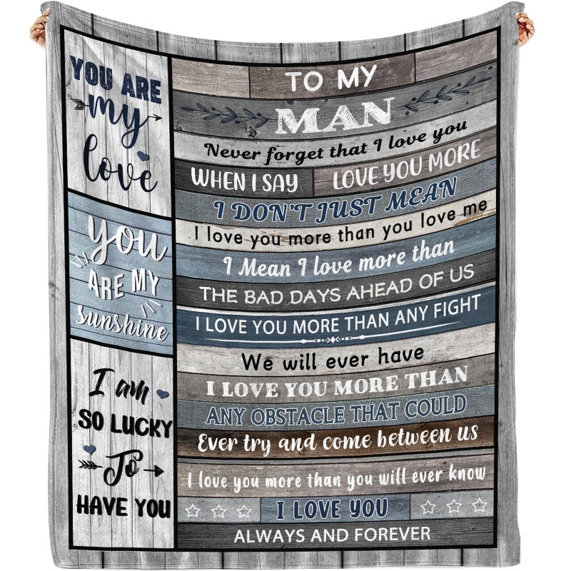 Nahjiiem Gifts for Him Husband Boyfriend Throw Blanket  I Love You for Husband Boyfriend Birthday Gifts Ideas  Valentines Wedding for Him  to My Man Soft Blanket 60""x 50"" - Image 1