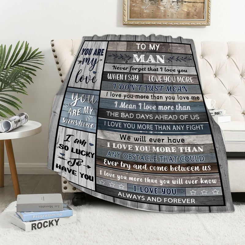Nahjiiem Gifts for Him Husband Boyfriend Throw Blanket  I Love You for Husband Boyfriend Birthday Gifts Ideas  Valentines Wedding for Him  to My Man Soft Blanket 60""x 50"" - Image 3
