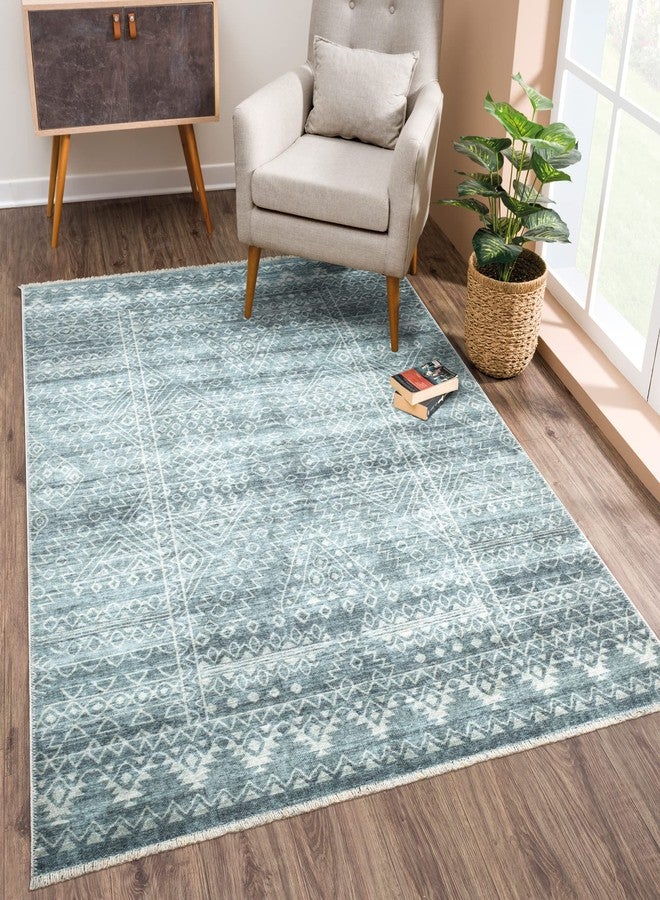 Bloom Rugs Caria Washable Non-Slip 4x6 Rug - Teal/Ivory Geometric Area Rug for Living Room, Bedroom, Dining Room, and Kitchen - Exact Size: 4' x 6' - Image 1