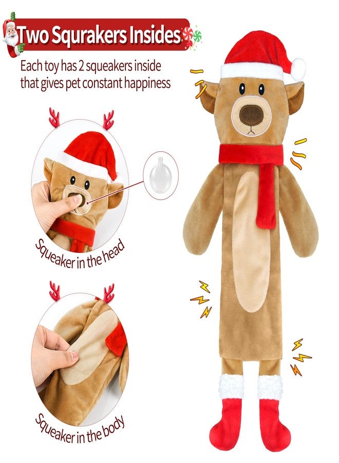 Yoochee 3 Pack Christmas Squeaky Dog Toys, Plush No Stuffing Toy for Dog Puppy, Durable Chew Bite Toys for Small Medium Large Dogs, Interactive Xmas Reindeer, Penguin, Bear for Aggressive Chewers - Image 3