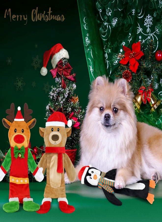 Yoochee 3 Pack Christmas Squeaky Dog Toys, Plush No Stuffing Toy for Dog Puppy, Durable Chew Bite Toys for Small Medium Large Dogs, Interactive Xmas Reindeer, Penguin, Bear for Aggressive Chewers - Image 5