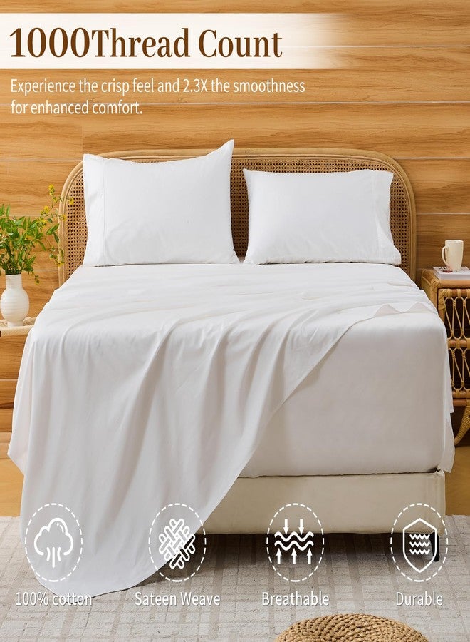 Bedlifes Deep Pocket Sheets 18-24 Inch, King Size Egyptian Cotton 1000 Thread Count, 4-Piece - Fits Extra Thick Mattresses, Cooling & Breathable (White) - Image 2