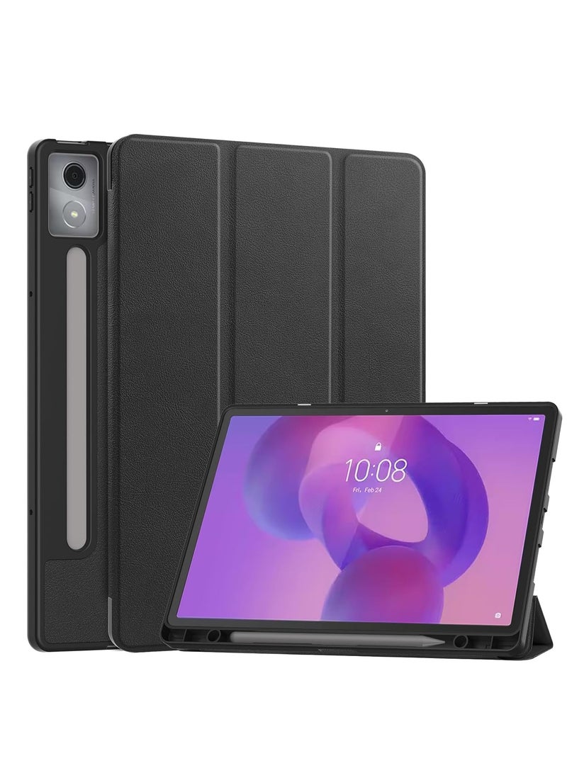 Case for Lenovo Idea Tab Pro 12.7 inch 2025 with Pencil Holder, Slim Protective Case with Stand PU Leather Tablet, Black - Image 1