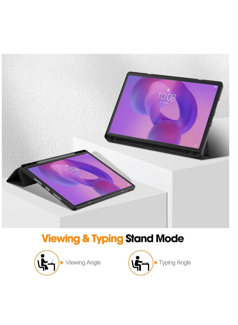 Case for Lenovo Idea Tab Pro 12.7 inch 2025 with Pencil Holder, Slim Protective Case with Stand PU Leather Tablet, Black - Image 2