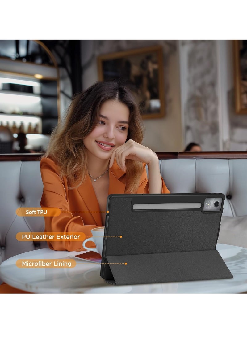 Case for Lenovo Idea Tab Pro 12.7 inch 2025 with Pencil Holder, Slim Protective Case with Stand PU Leather Tablet, Black - Image 3