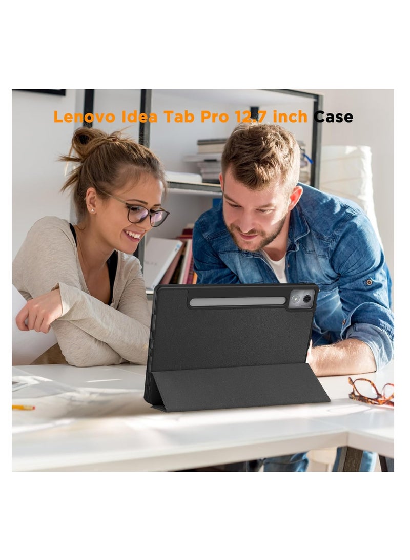 Case for Lenovo Idea Tab Pro 12.7 inch 2025 with Pencil Holder, Slim Protective Case with Stand PU Leather Tablet, Black - Image 5