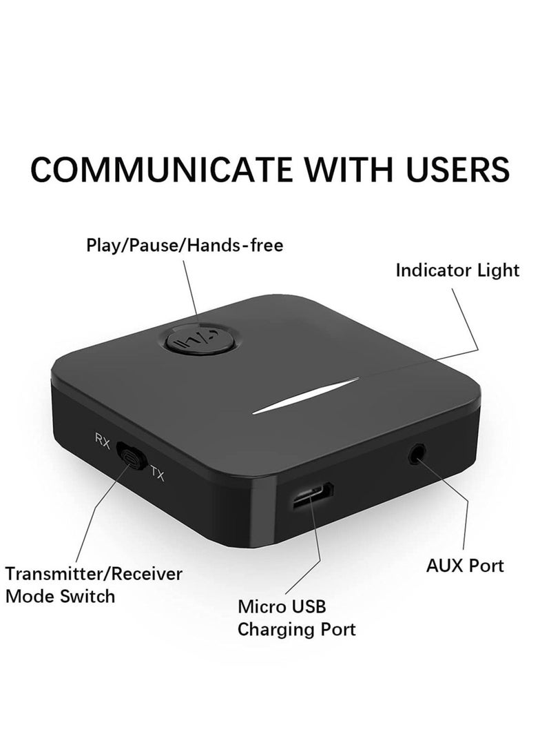 Bluetooth 5.2 Transmitter Receiver,2-in bluetooth Audio Adapter,Mini Portable 3.5mm Jack,Plug and Play Audio Receiver for PC/TV/Home/Car Stereo Sound System/Wired Speakers - Image 4