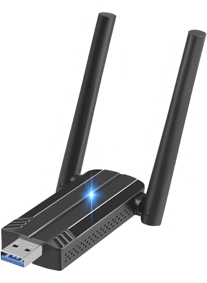 عام محول واي فاي USB، دونجل واي فاي 6 ثنائي النطاق بسرعة 1800 ميجابت في الثانية، محول شبكة لاسلكية USB 3.0 5G/2.4G لأجهزة الكمبيوتر المكتبية والمحمولة مع هوائيات مزدوجة 5dBi - Image 1