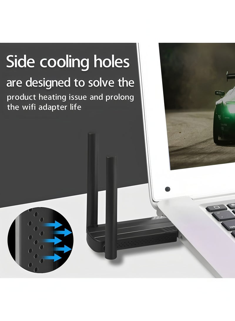 عام محول واي فاي USB، دونجل واي فاي 6 ثنائي النطاق بسرعة 1800 ميجابت في الثانية، محول شبكة لاسلكية USB 3.0 5G/2.4G لأجهزة الكمبيوتر المكتبية والمحمولة مع هوائيات مزدوجة 5dBi - Image 4