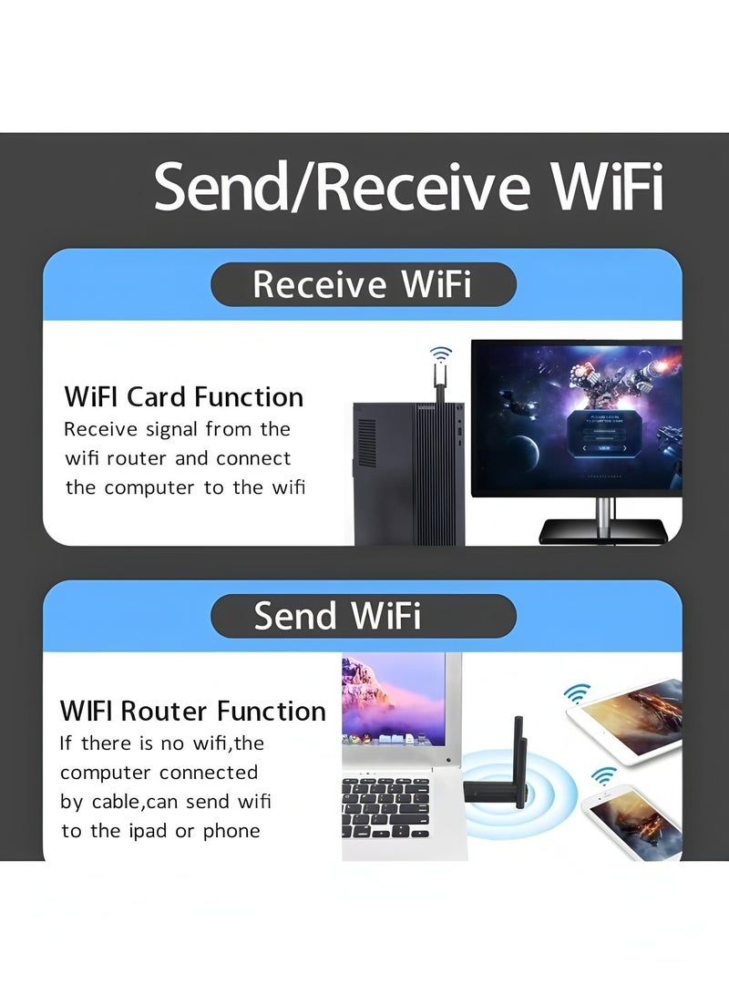 عام محول واي فاي USB، دونجل واي فاي 6 ثنائي النطاق بسرعة 1800 ميجابت في الثانية، محول شبكة لاسلكية USB 3.0 5G/2.4G لأجهزة الكمبيوتر المكتبية والمحمولة مع هوائيات مزدوجة 5dBi - Image 5