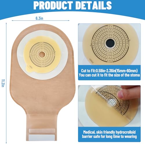 Jenshhch 22 PCS Colostomy Bags Ostomy Supplies, One Piece Drainable Ostomy Bag for Adult with Closure, 15mm-60mm Cut-to-Fit Urostomy Bag, Ileostomy Supplies for Ileostomy Stoma Care - Image 2