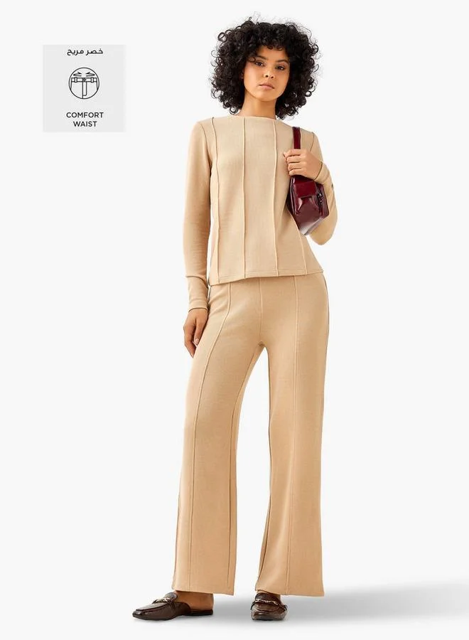 Splash FAV Regular Fit Mid-Rise Flared Lounge Pants with Ribbed Texture