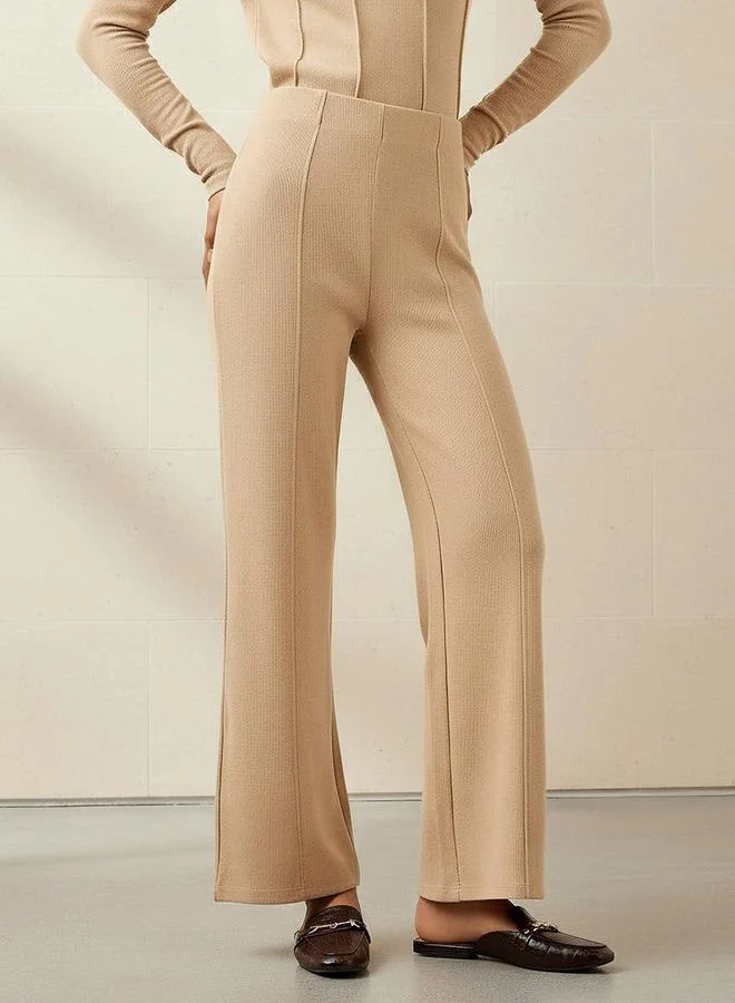Splash FAV Regular Fit Mid-Rise Flared Lounge Pants with Ribbed Texture