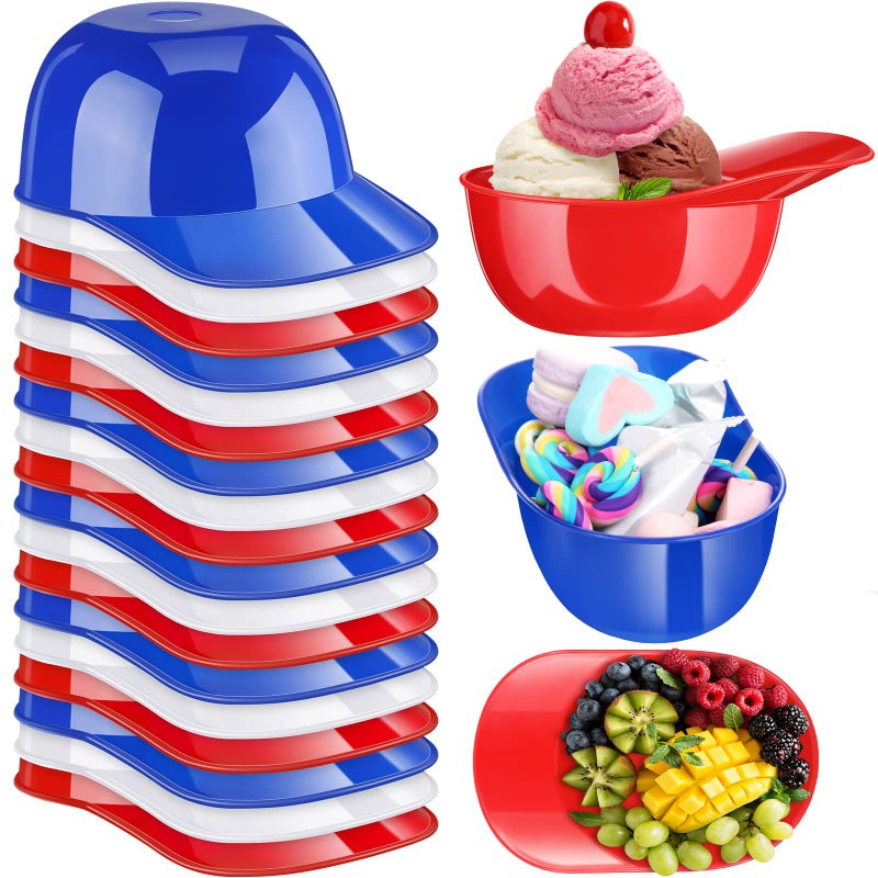 Baderke Baseball Helmet Ice Cream Snack Bowl 8 oz Mini Baseball Cap Bowls Kids Helmet Chip Ice Cream Sundae Plastic Cups for Birthday Party SuppliesRed Dark Blue White18 Pack