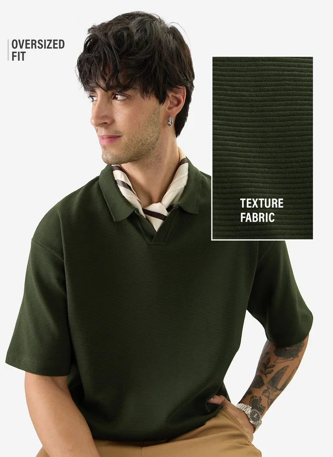 The Souled Store  The Souled Store Men Olive Green Solid Cottonblend Oversized Fit Polo  | Best Price UAE