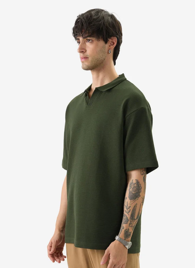 The Souled Store  The Souled Store Men Olive Green Solid Cottonblend Oversized Fit Polo  | Best Price UAE