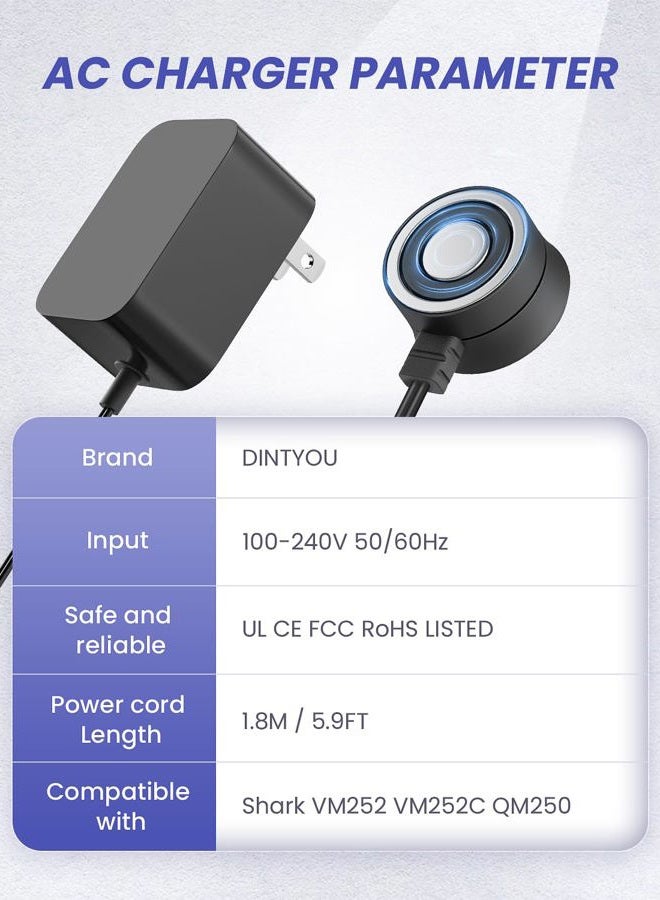 DINTYOU Vacmop Charger Replacement for Shark, Cordless Hard Floor Vac Mop Power Cord Charger Shark VM252 VM252C QM252 VM250 Magnetic Charger Adapter - Image 2