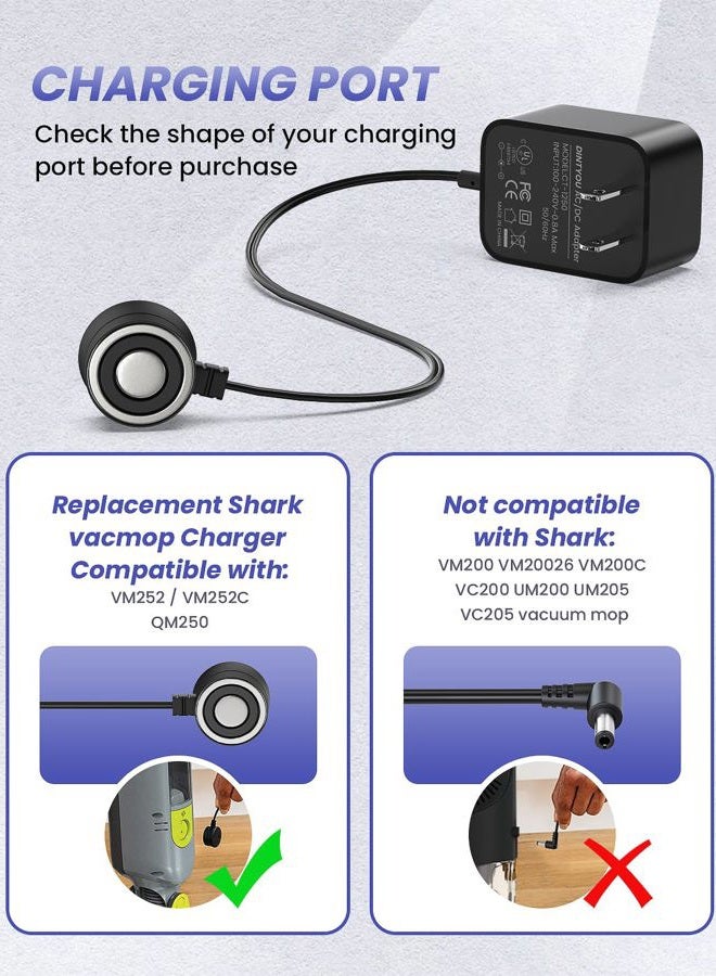 DINTYOU Vacmop Charger Replacement for Shark, Cordless Hard Floor Vac Mop Power Cord Charger Shark VM252 VM252C QM252 VM250 Magnetic Charger Adapter - Image 5