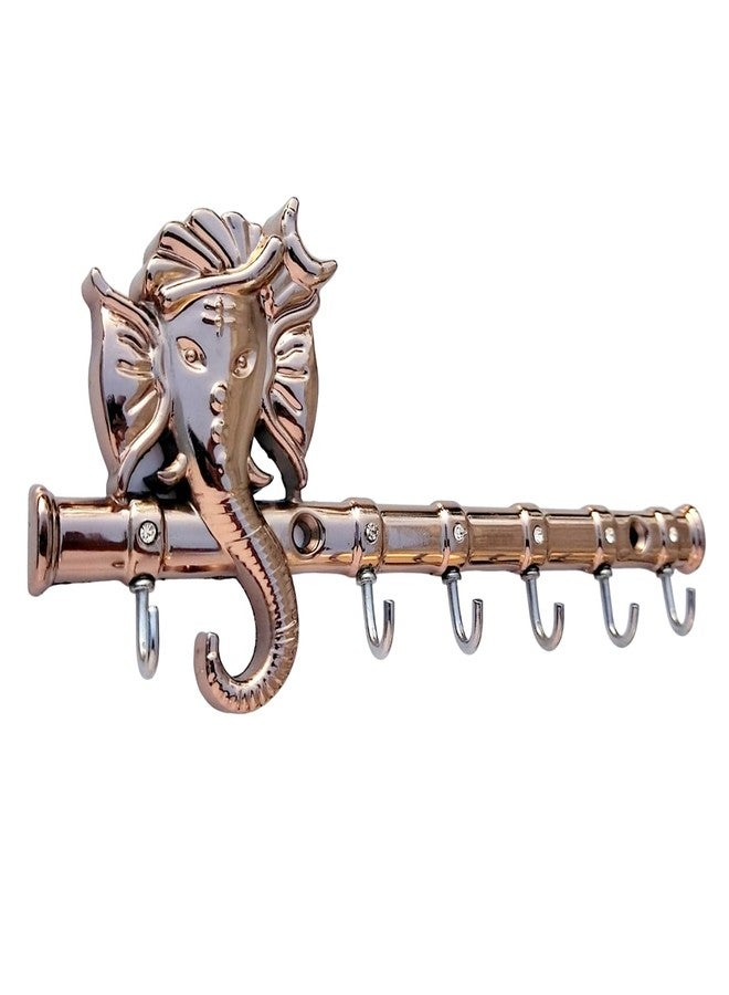 Zeetab Diamond Ganesha Key Holder & Hanger | Metal Lord Ganpati Key Stand with 6 Hook Wall Mount | Home Decor Housewarming Gift (Rose Gold) - Image 2