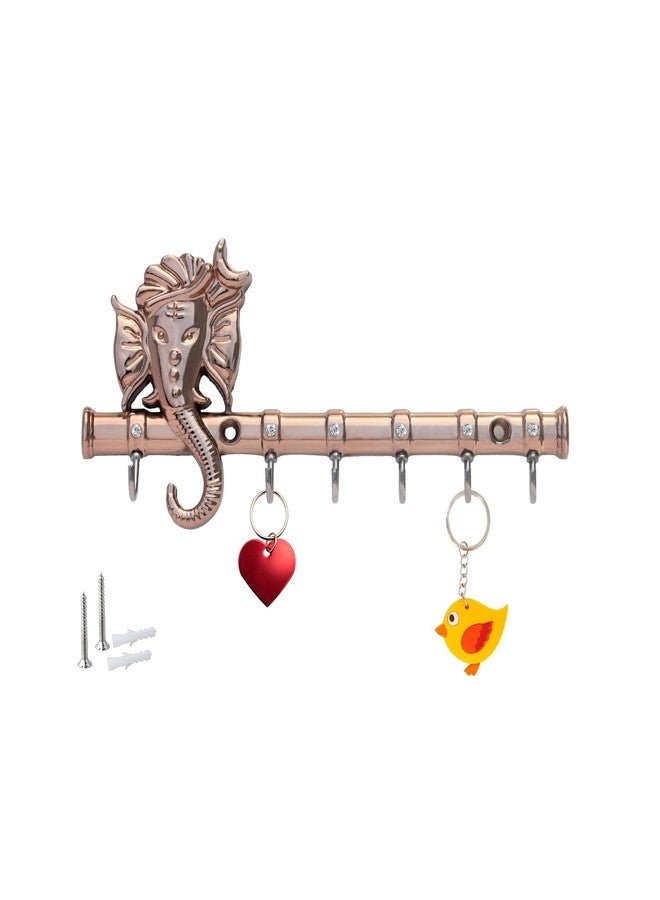 Zeetab Diamond Ganesha Key Holder & Hanger | Metal Lord Ganpati Key Stand with 6 Hook Wall Mount | Home Decor Housewarming Gift (Rose Gold) - Image 1