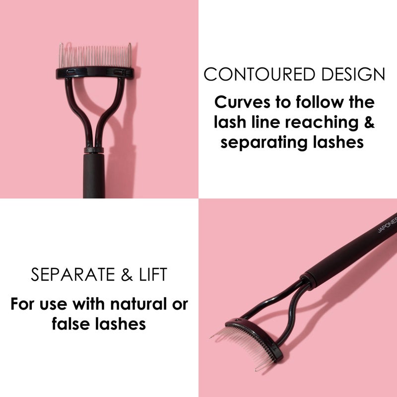 JAPONESQUE - Velvet Touch Lash Separator (0.43 x 5.79 x 1.18 inches) - Eyelash Comb Lash Separator Tool, Remove Mascara Clumps, Arc Lash Brush (Black) - Image 5