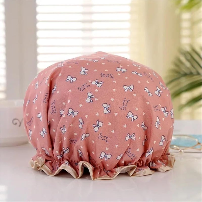 Double Layer Waterproof Shower Cap - Thick Daisy Bow Design For Women's Bath & Hair Care(Yellow) - Image 3