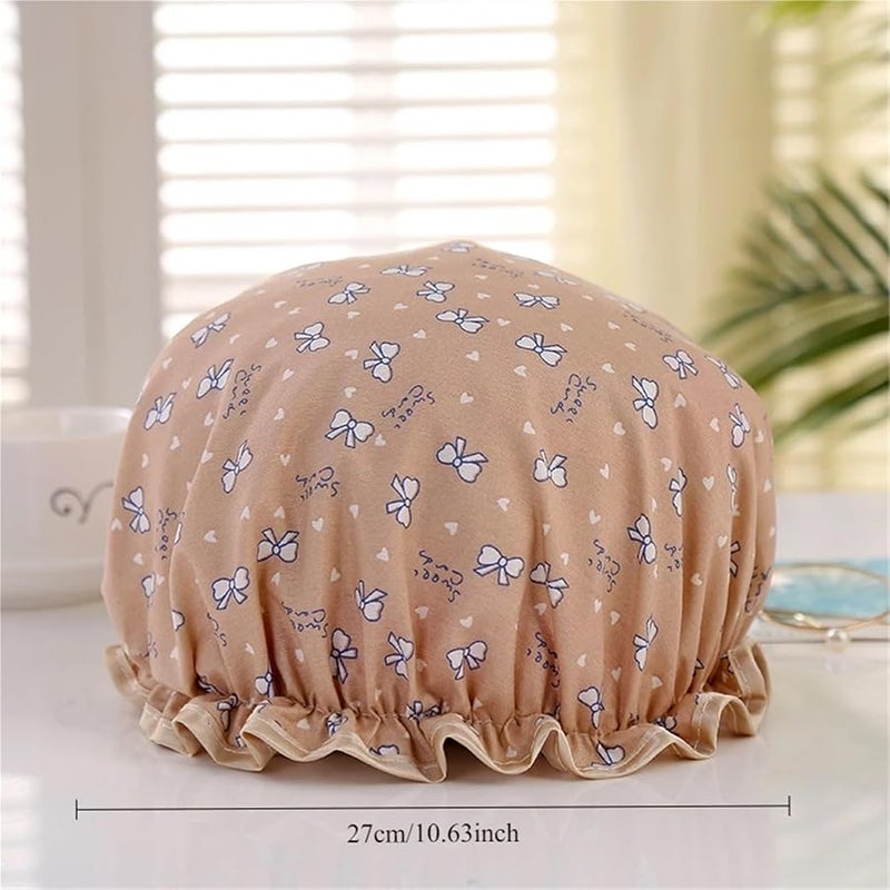 Double Layer Waterproof Shower Cap - Thick Daisy Bow Design For Women's Bath & Hair Care(Yellow) - Image 2