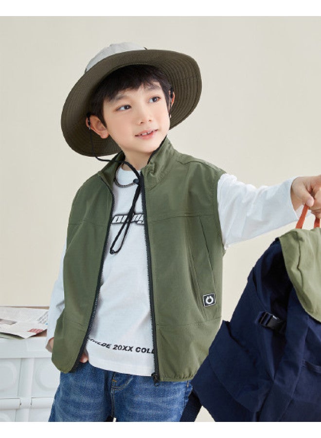 Style Stand Collar Vest For Kids, Children's Spring And Autumn Vest, Boys' Sleeveless Cardigan For Outdoor Activities - Image 1