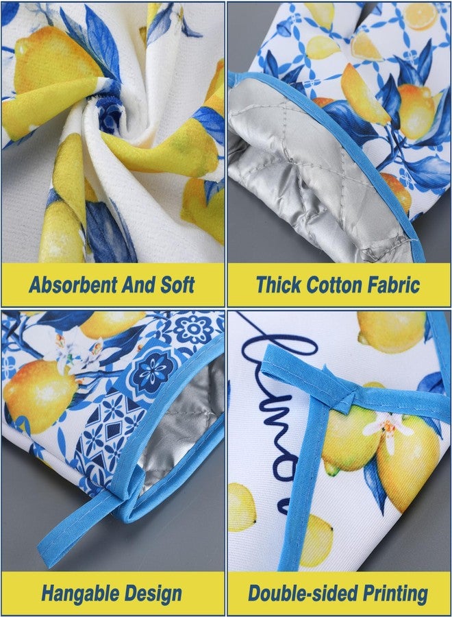 FoldTier 6 Pcs Capri Lemon Kitchen Decoration Set Blue Lemons Towels Pot Holders Oven Mitts Set Amalfi Coast Kitchen Accessories Mediterranean Housewarming Gifts for Summer Baking Cooking - Image 4