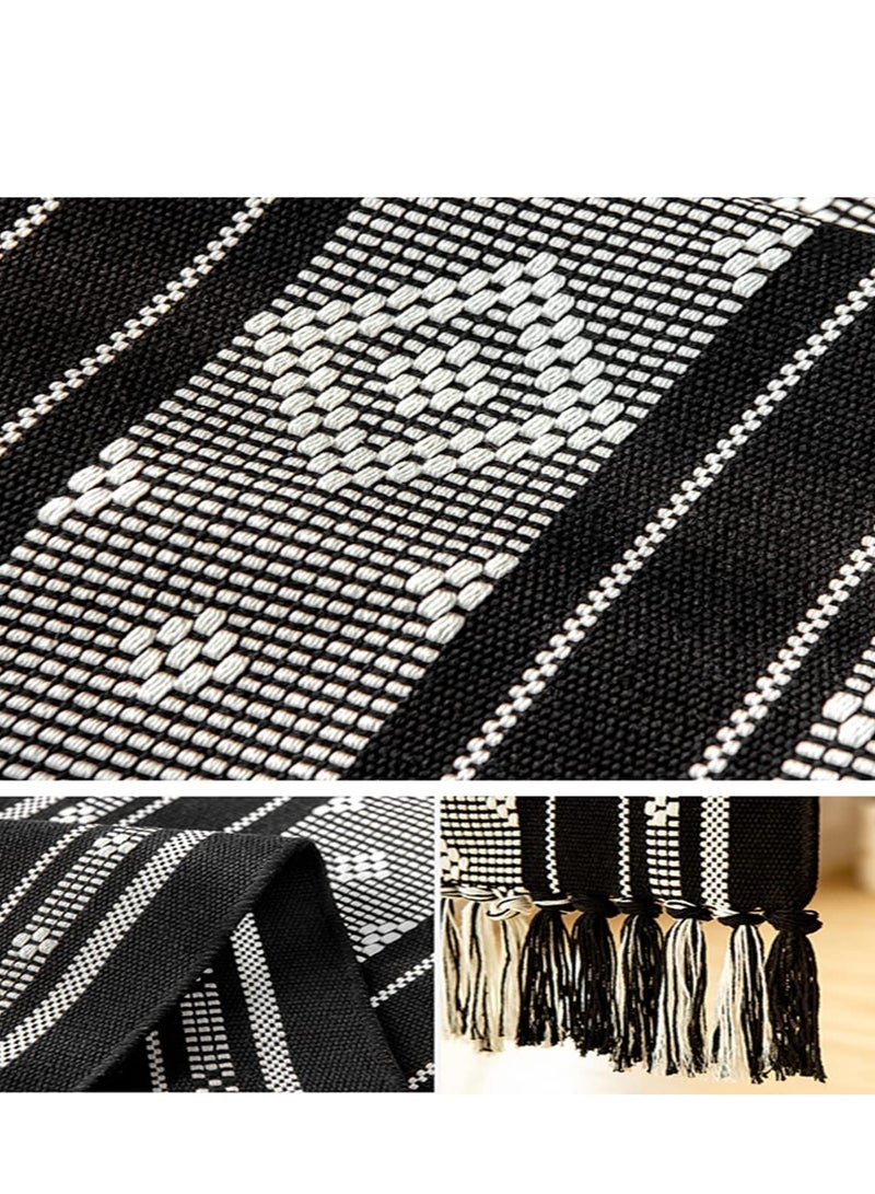 SYOSI Boho Table Runner with Tassel 13.5 71Inch Farmhouse Style Woven Table Runners Linen Table Runner for Bedroom Party  Black and White - Image 3