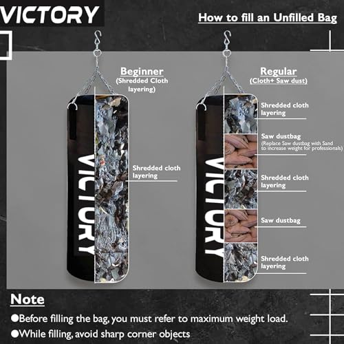Victory Heavy Synthetic Leather Boxing Punching Bag Black | Hand Wrap | Stainless Steel Hanging Chain | Boxing | MMA | Kickboxing | Muay Thai | Karate | Judo | Taekwondo (2 Feet) - Image 2