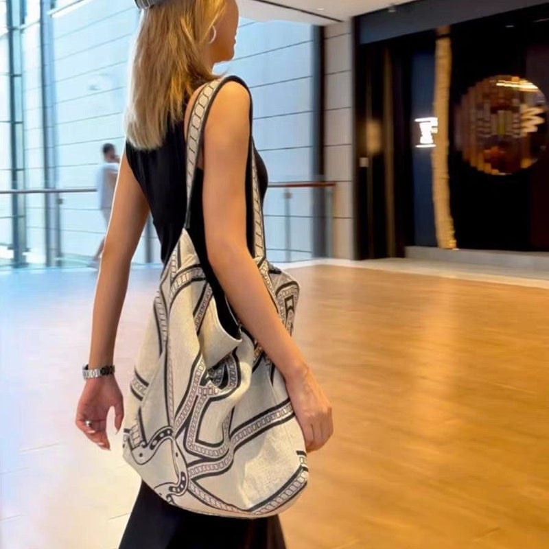 Linen Canvas Tote Bag with Totem Print - Image 2