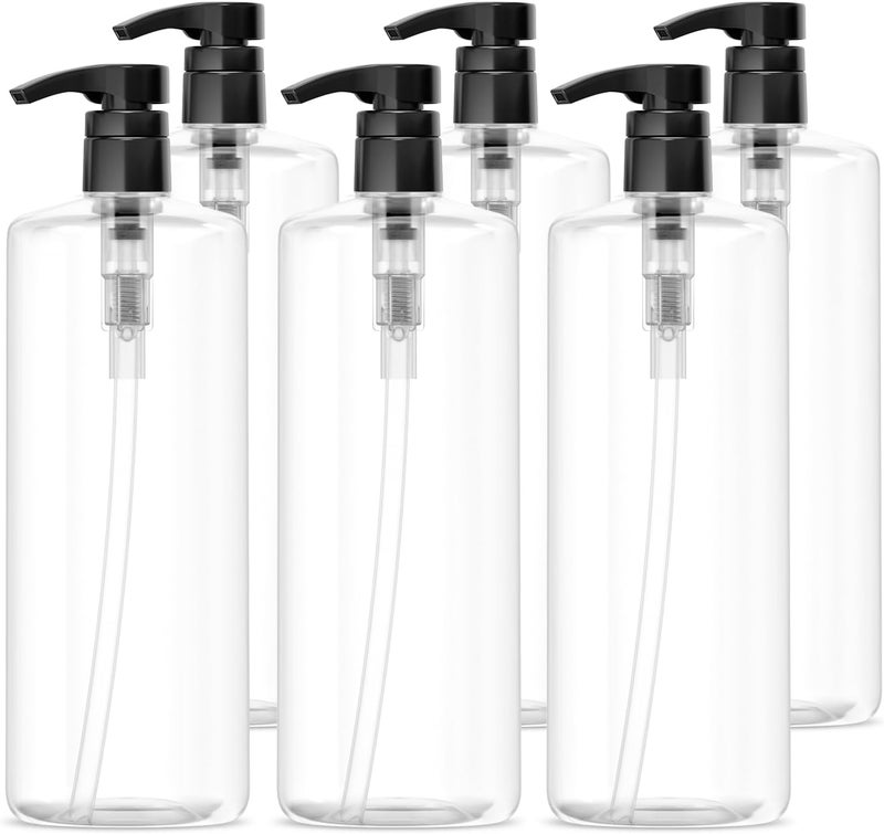 Bar5F Bar5F Empty Shampoo Bottles with Pumps (32oz/1Liter/Large) BPA-Free PETE1 Plastic Bottle Crystal-Clear (Pack of 6)