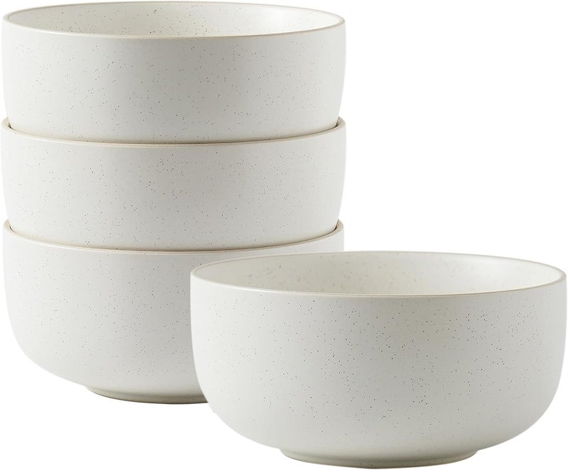 SQS CERAMICS أوعية سيراميك SQ للأكل من SQS سعة 36 أونصة مجموعة من 4 لأطباق الحساء والشوفان والإفطار آمنة للاستخدام في الميكروويف وغسالة الصحون بلون أبيض غير لامع - Image 1