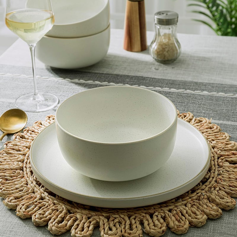 SQS CERAMICS أوعية سيراميك SQ للأكل من SQS سعة 36 أونصة مجموعة من 4 لأطباق الحساء والشوفان والإفطار آمنة للاستخدام في الميكروويف وغسالة الصحون بلون أبيض غير لامع - Image 5