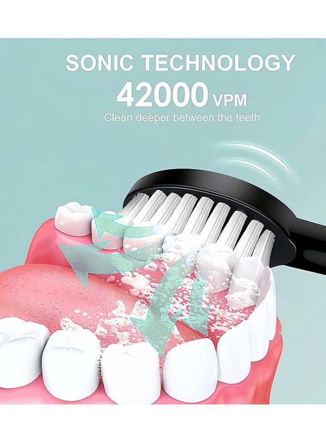 VibeHome Electric Toothbrush for Adults and Kids,Sonic Whitening Toothbrush with 4 Brush Heads,6 Cleaning Modes,2 Mins Smart Timer,Waterproof Toothbrush,USB Rechargeable,One Charge for 60 Days (Black) - Image 2