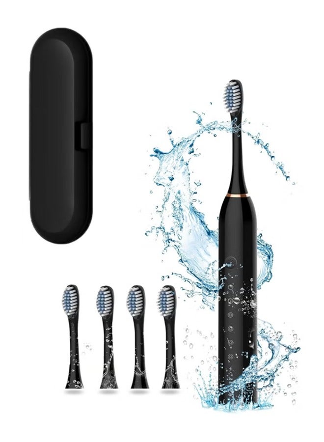 VibeHome Electric Toothbrush for Adults and Kids,Sonic Whitening Toothbrush with 4 Brush Heads,6 Cleaning Modes,2 Mins Smart Timer,Waterproof Toothbrush,USB Rechargeable,One Charge for 60 Days (Black) - Image 1