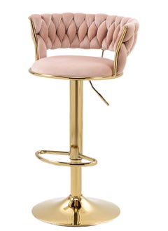 Modern Velvet Adjustable Barstools 360° Swivel Counter Stools with Golden Base Upholstered Open Back Tall Bar Chairs with Footrest for Home Pub Kitchen