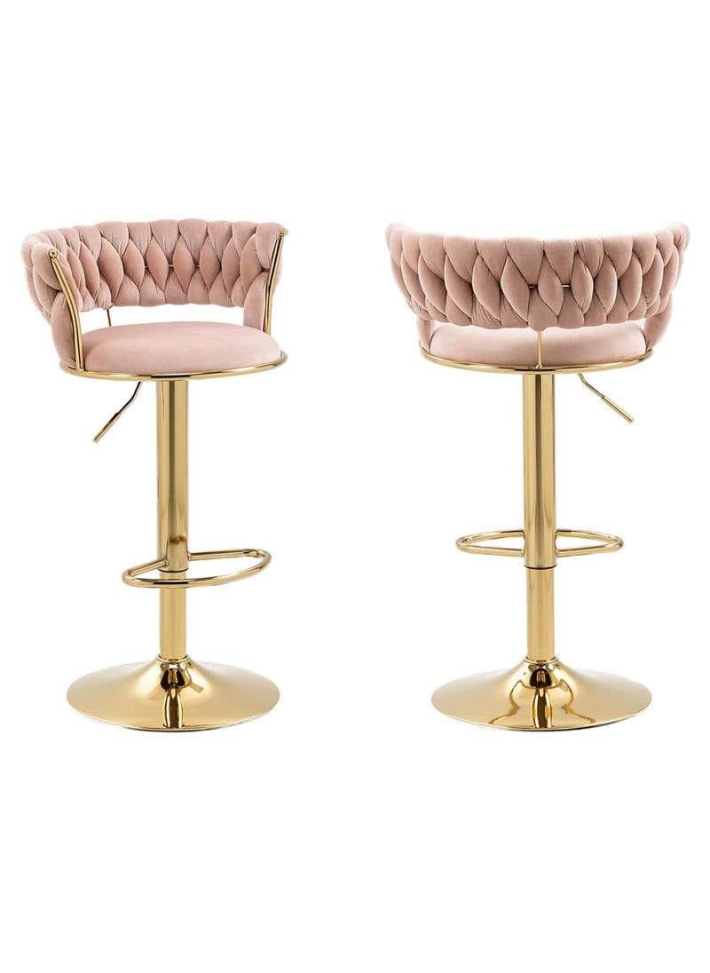 DubaiGallery - Modern Velvet Adjustable Barstools 360° Swivel Counter Stools with Golden Base Upholstered Open Back Tall Bar Chairs with Footrest for Home Pub Kitchen - Image 1